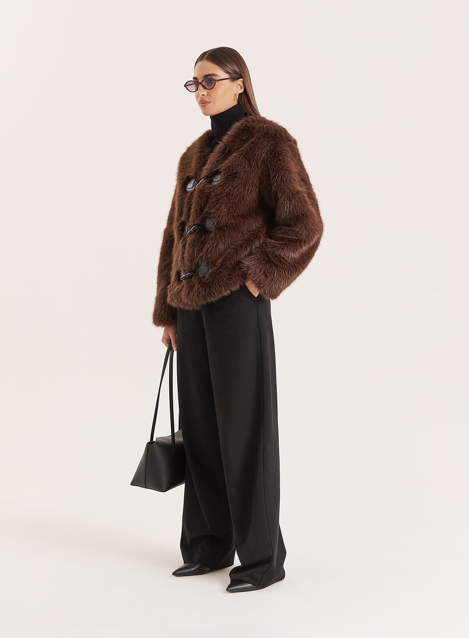 Brown Faux Fur Toggle Fastening Jacket